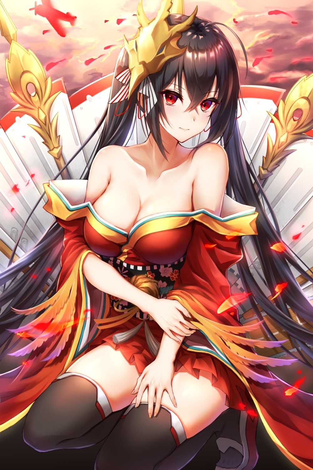 azur_lane cleavage japanese_clothes no_bra open_shirt taihou_(azur_lane) thighhighs toki_(toki_ship8)