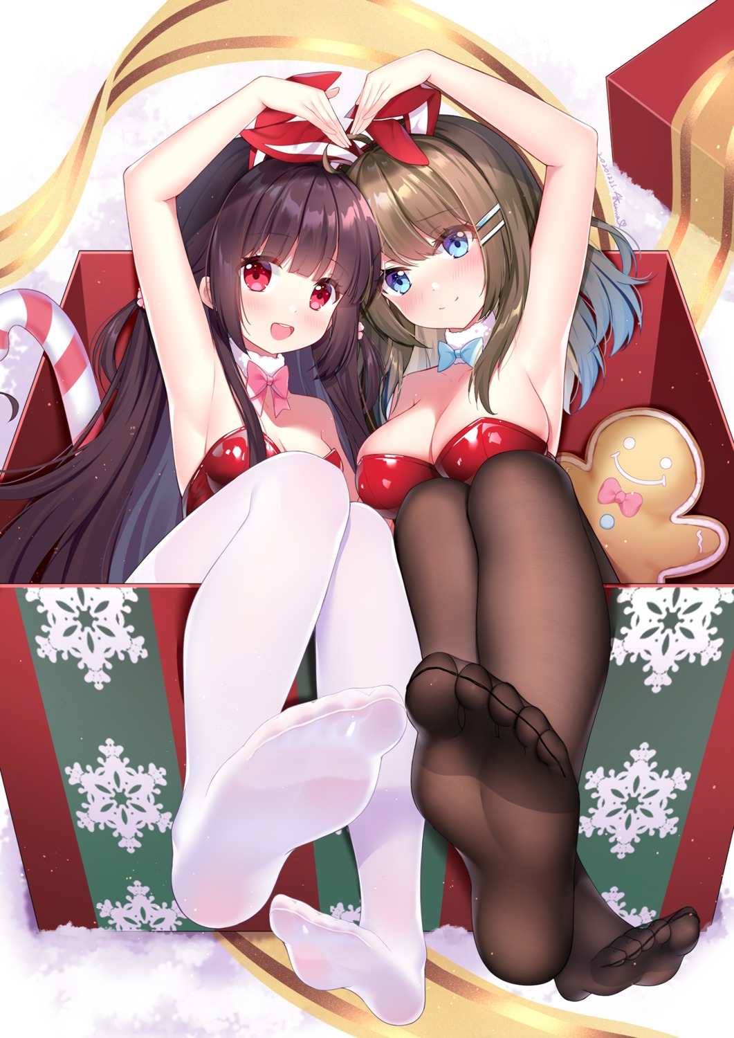 animal_ears artist_revision bunny_ears bunny_girl christmas cleavage feet ju_topia no_bra pantyhose