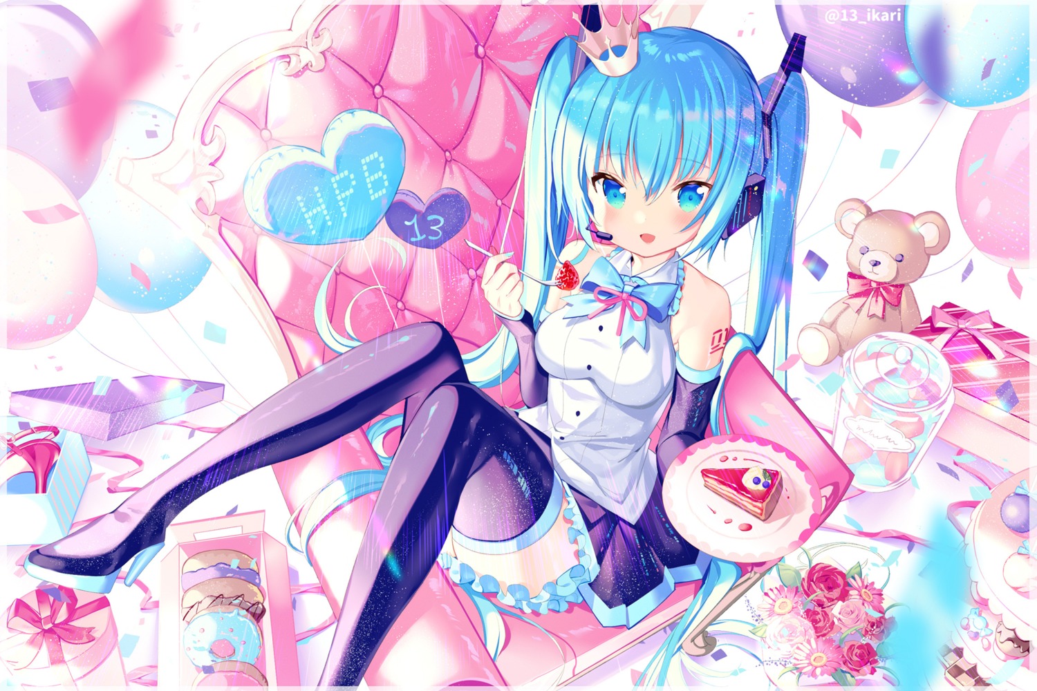 hatsune_miku headphones heels ikari skirt_lift tattoo thighhighs vocaloid