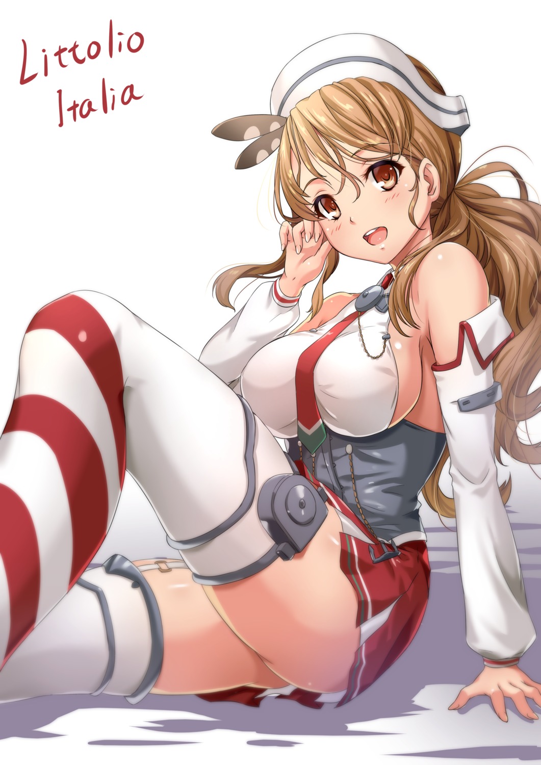 erect_nipples kantai_collection littorio_(kancolle) no_bra sakiyamama stockings thighhighs uniform