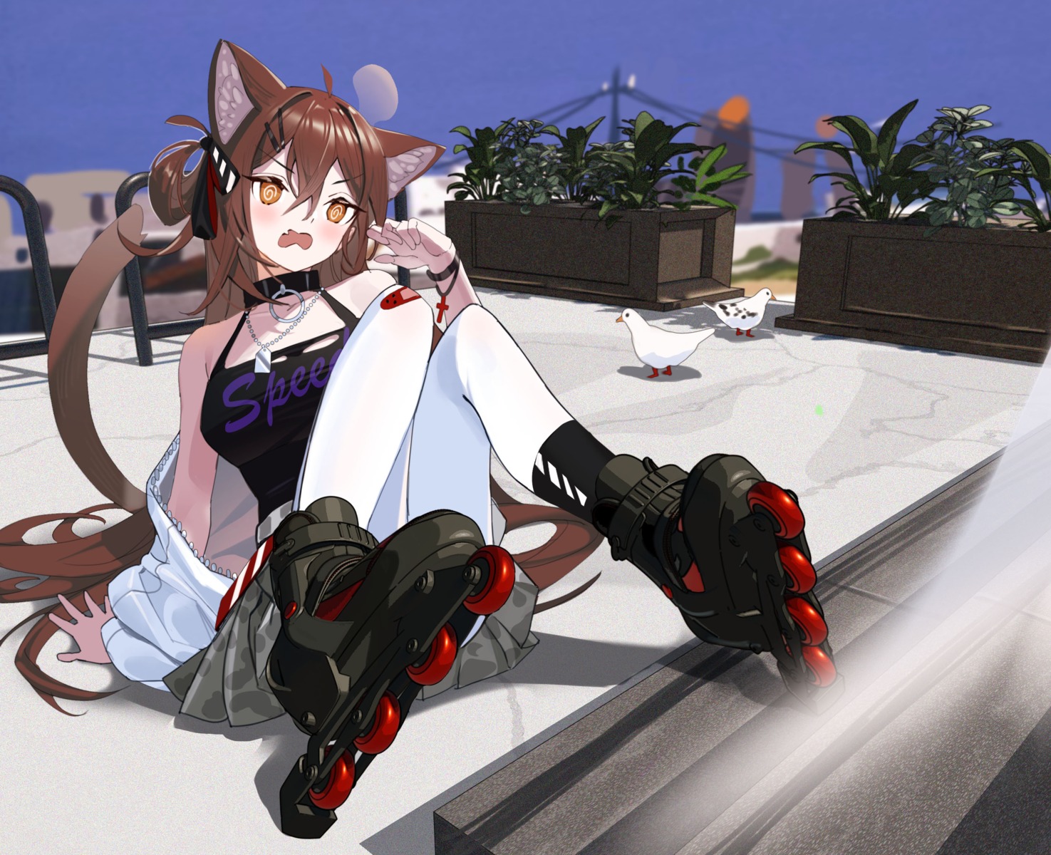 animal_ears bandaid nekomimi pantyhose skirt_lift tail