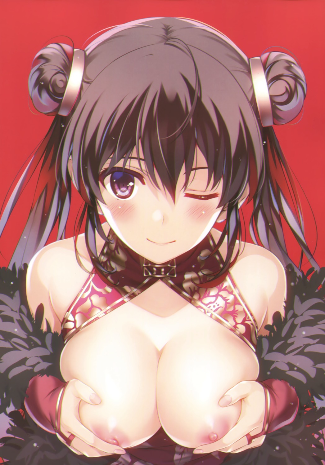 breast_hold breasts chinadress comic_aun misaki_kurehito nipples no_bra open_shirt tougetsu_matsuri