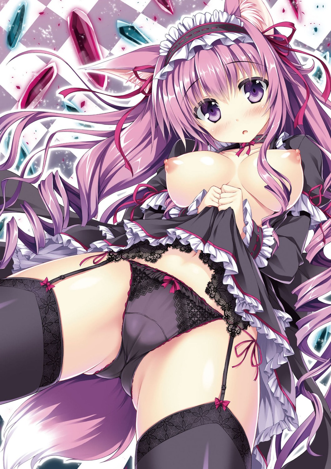 animal_ears breasts garter_belt nipples no_bra pantsu possible_duplicate stockings string_panties tail tateha thighhighs