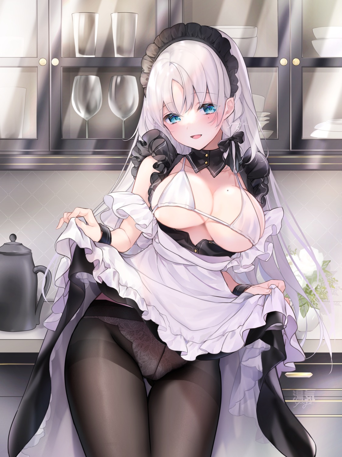 bra maid pantsu pantyhose skirt_lift undressing yukimiya_yuge