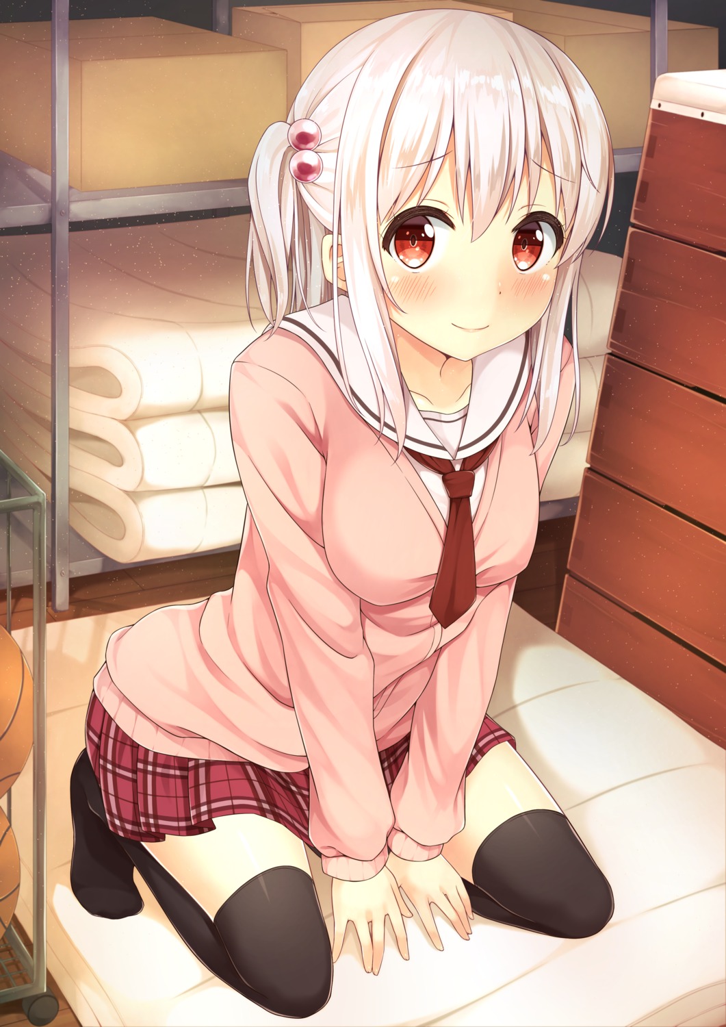 karutamo seifuku sweater thighhighs tissue-chan