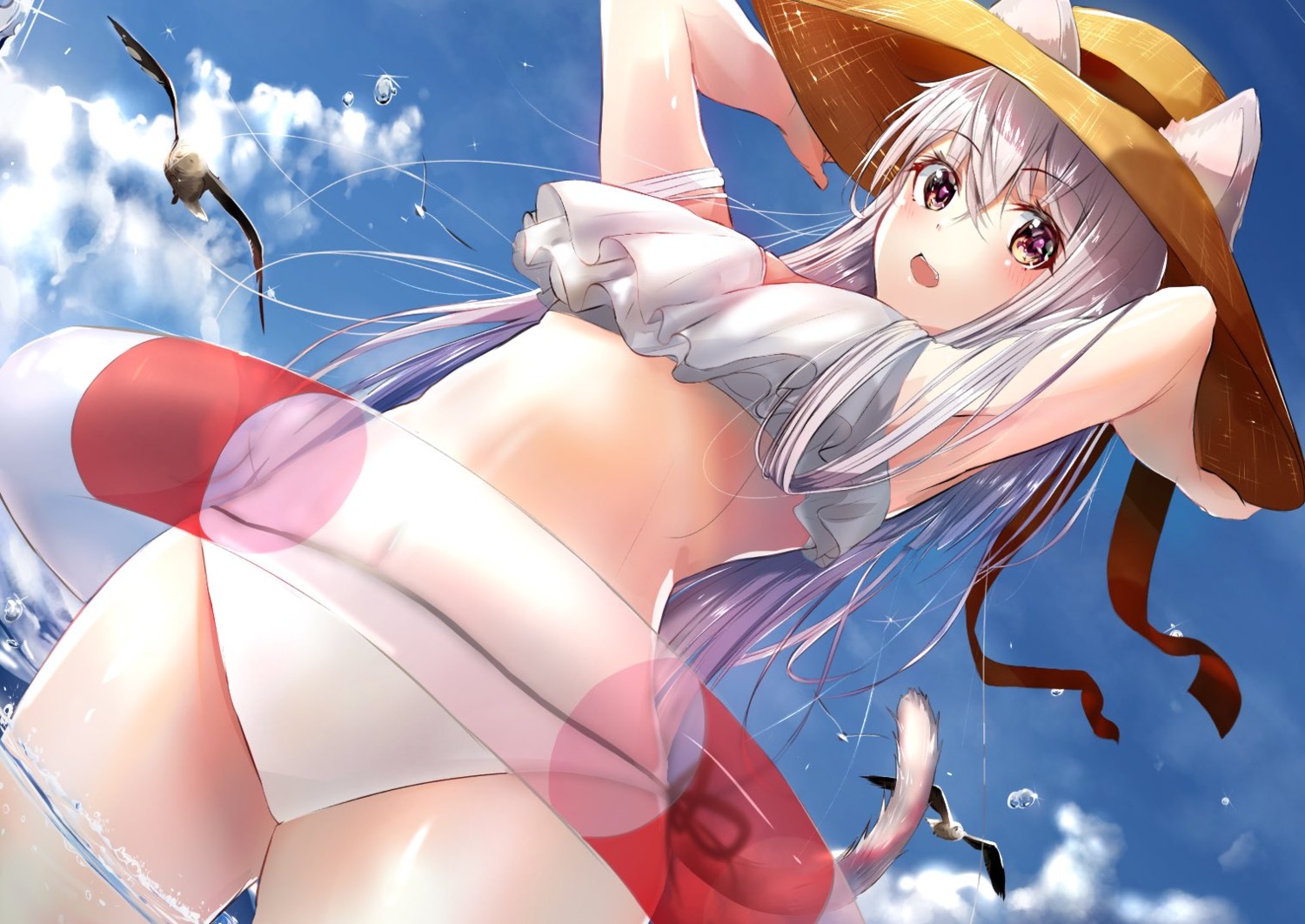 animal_ears bikini nekomimi swimsuits tail tomose_toiro wet