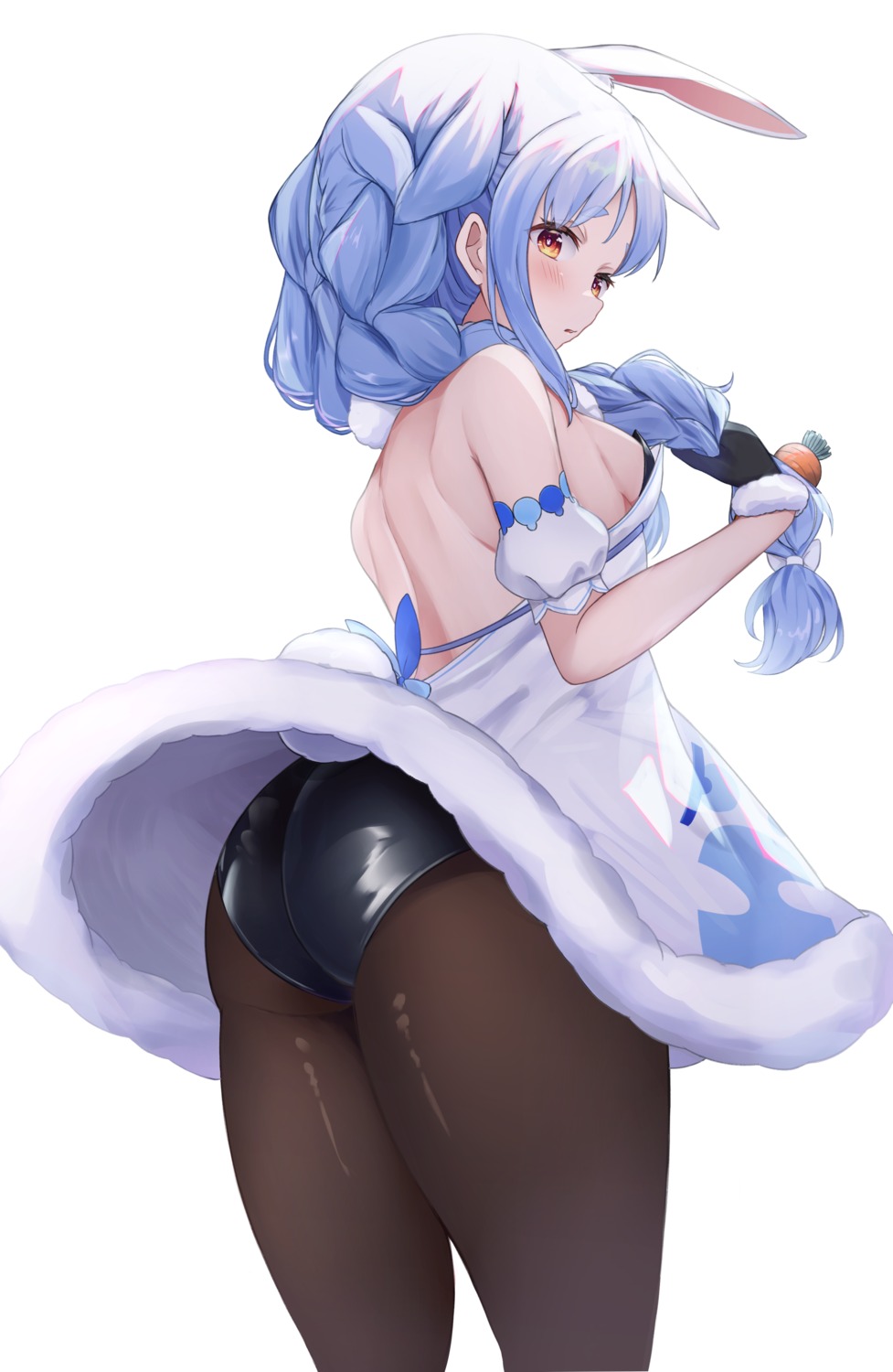 animal_ears ass bunny_ears bunny_girl higashigure hololive no_bra pantyhose skirt_lift tail usada_pekora