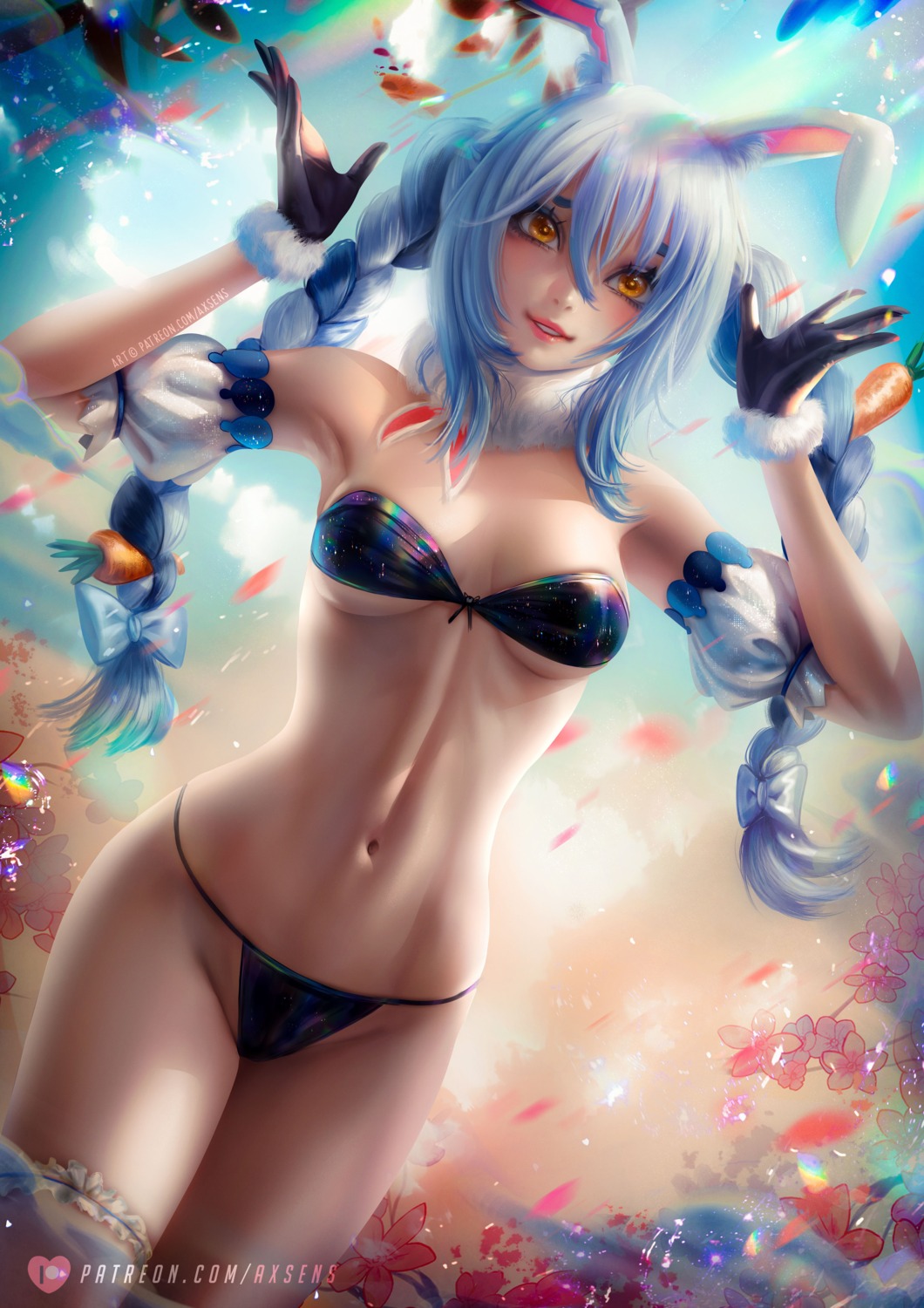 animal_ears axsens bikini bunny_ears garter hololive swimsuits usada_pekora wet