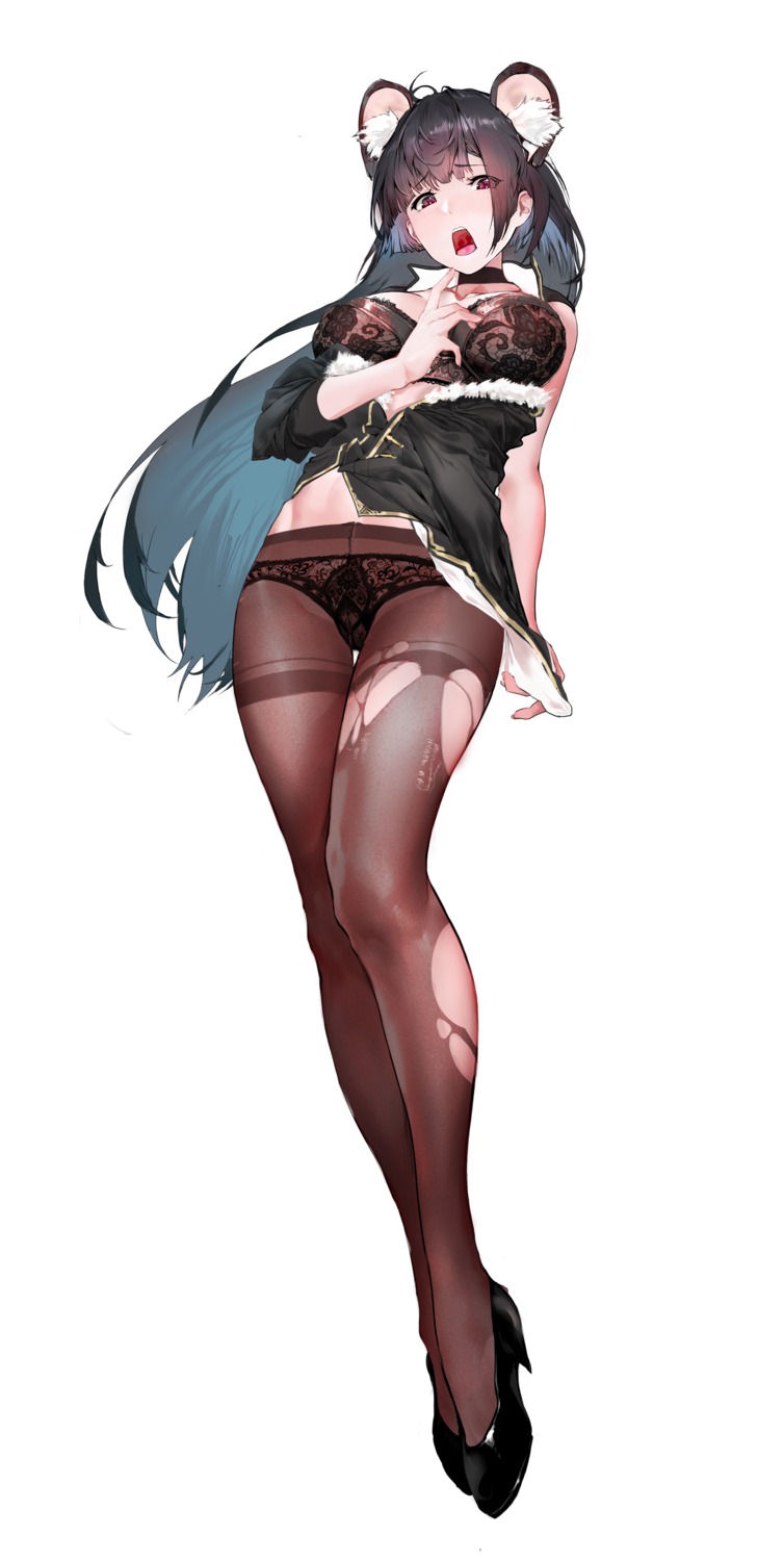 animal_ears asian_clothes bra heels open_shirt pantsu pantyhose torn_clothes xlnosearch_(xlxiaoluodiaofa)