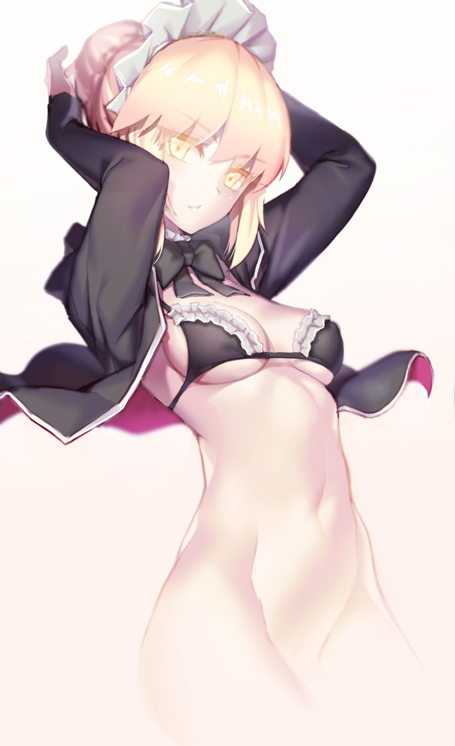 bikini_top bottomless fate/grand_order fiodo maid open_shirt saber saber_alter swimsuits