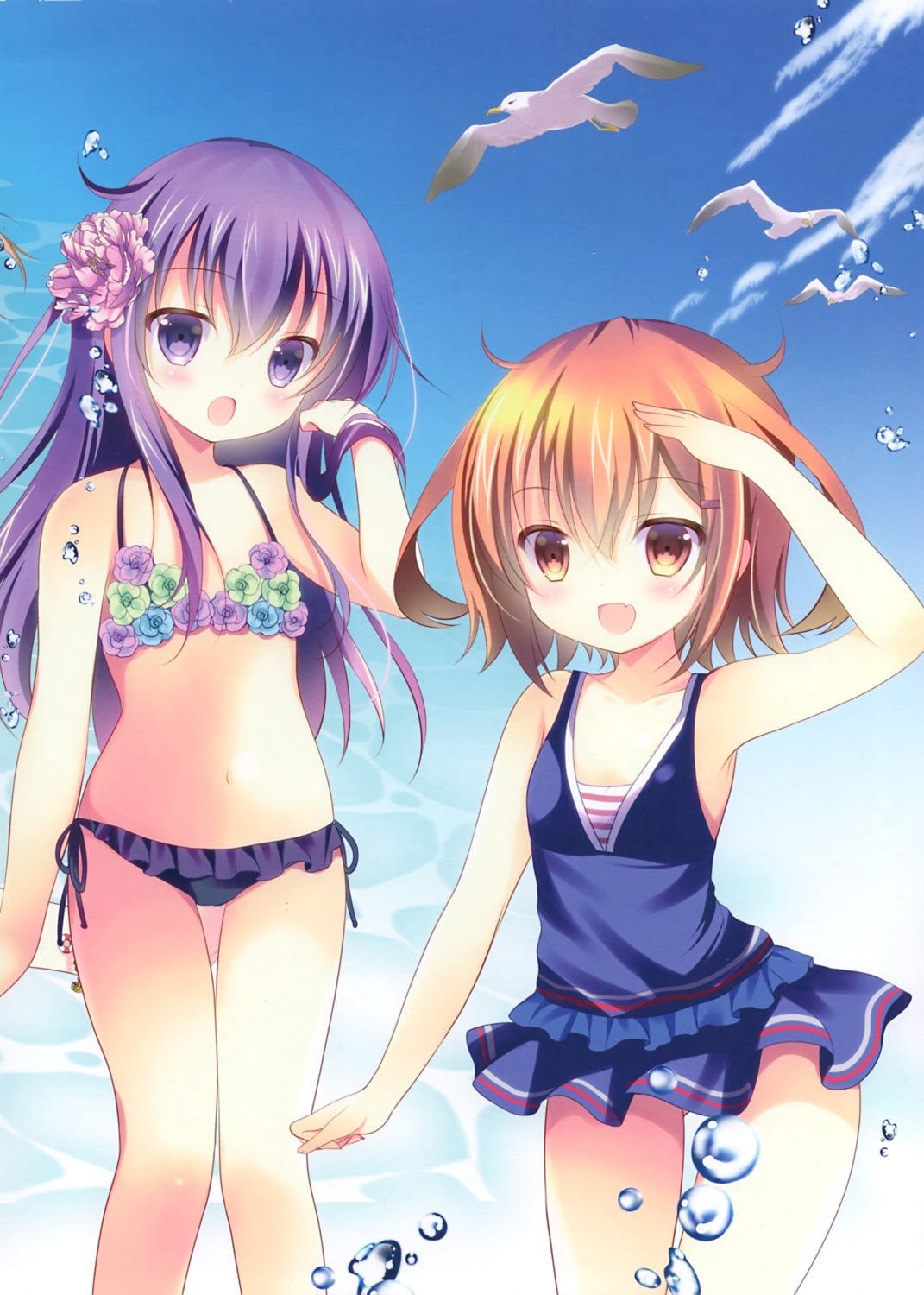 akatsuki_(kancolle) bikini ikazuchi_(kancolle) kantai_collection loli milk_bar shirogane_hina swimsuits