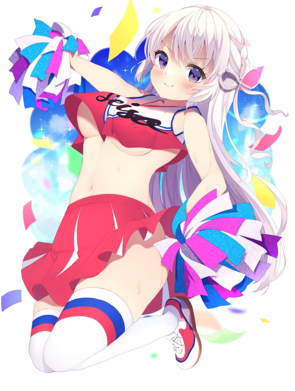 cheerleader mare_ch. mayu_(rymmaur) nightmare_(mare_ch.) no_bra shirt_lift skirt_lift thighhighs underboob