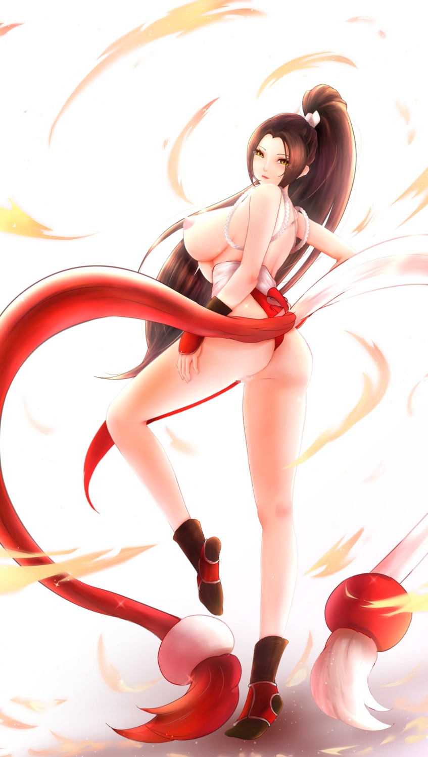 ass censored edwardapcychu japanese_clothes king_of_fighters nipples pussy shiranui_mai topless