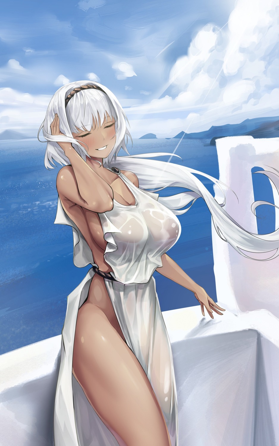 caenis_(fate/grand_order) cleavage dress fate/grand_order no_bra nopan see_through teira wet_clothes