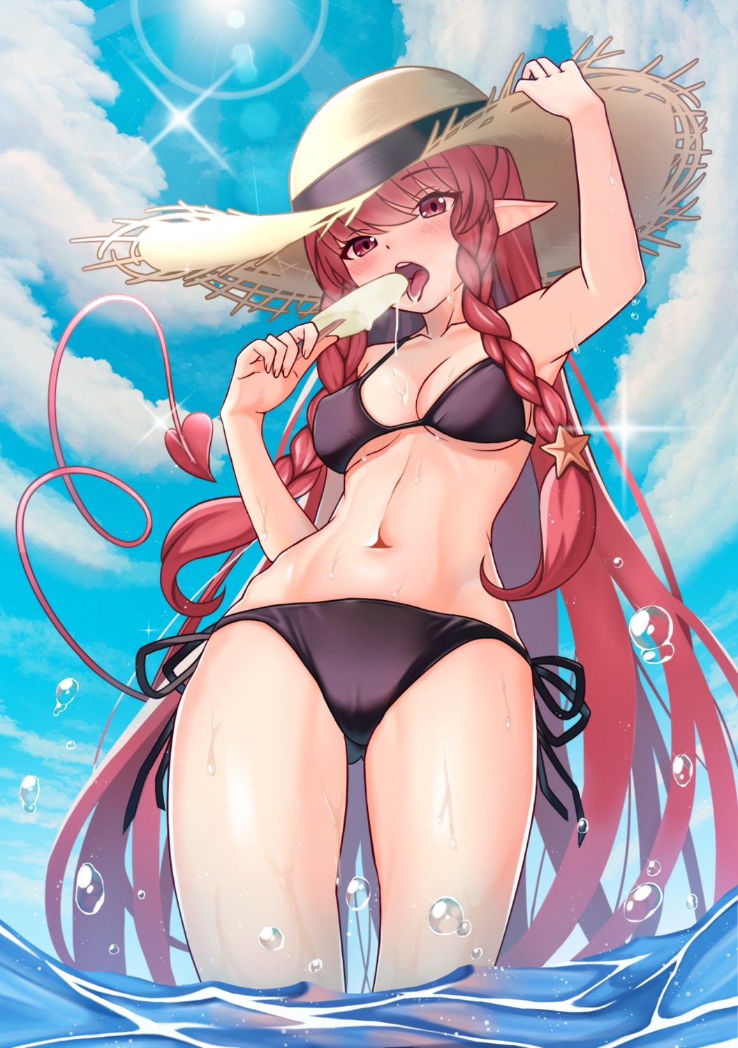 arknights bikini cream lunarscent pointy_ears swimsuits tail vigna_(arknights) wet