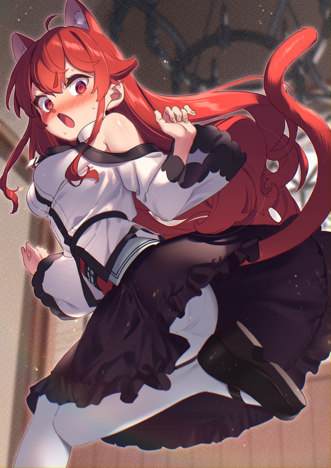 animal_ears eris_boreas_greyrat konakona0307 mushoku_tensei nekomimi pantsu pantyhose skirt_lift tail