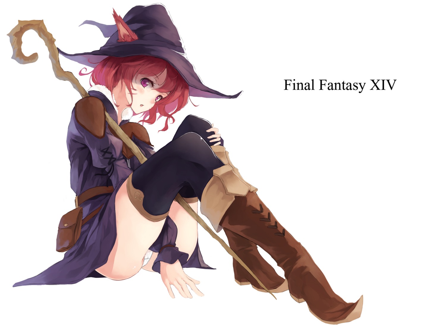 animal_ears final_fantasy final_fantasy_xiv nanahara_fuyuki nekomimi pantsu thighhighs witch