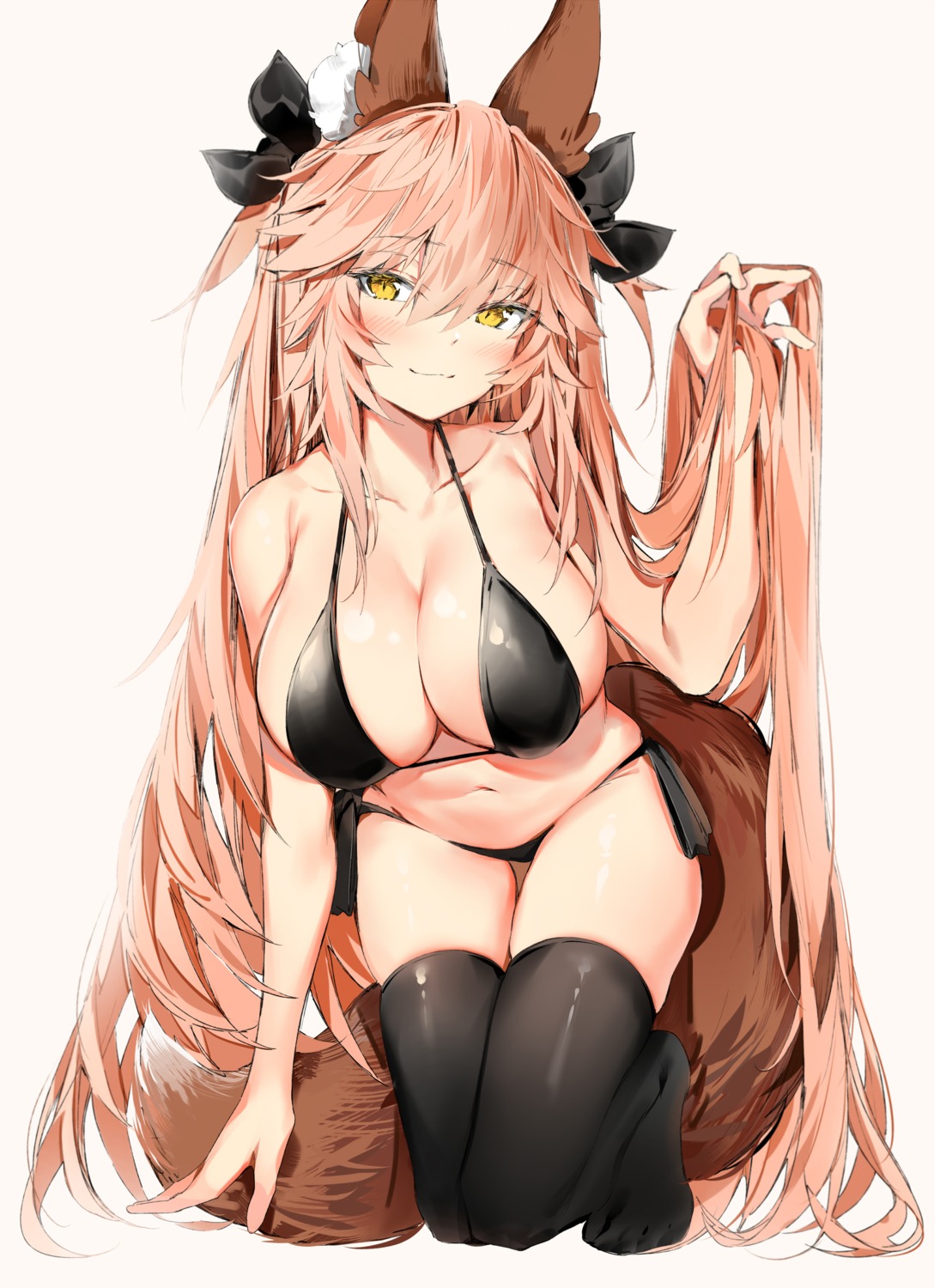 animal_ears bikini fate/extra fate/stay_night kitsune silver_(chenwen) swimsuits tail tamamo_no_mae thighhighs