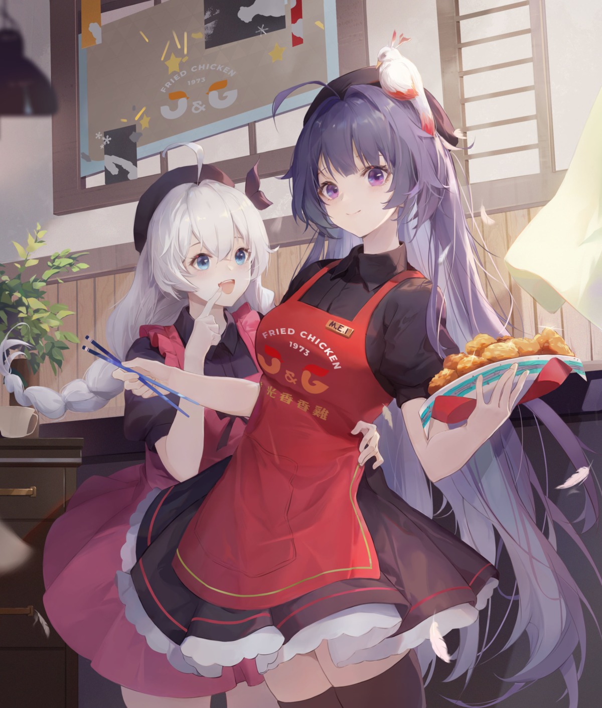 &ether benghuai_xueyuan honkai_impact kiana_kaslana raiden_mei thighhighs waitress