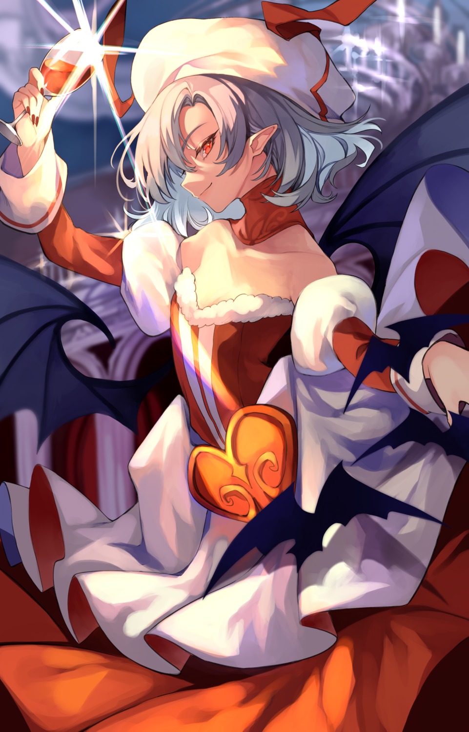 cleavage no_bra pointy_ears remilia_scarlet risui skirt_lift touhou wings