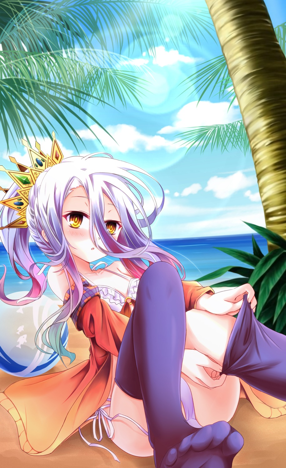 bikini guhua67 no_game_no_life shiro_(no_game_no_life) swimsuits thighhighs undressing