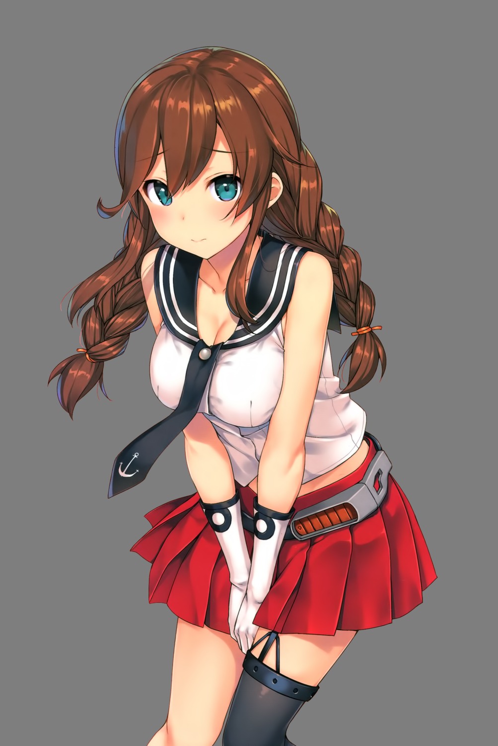 cleavage detexted kantai_collection noshiro_(kancolle) photoshop seifuku takayaki thighhighs transparent_png