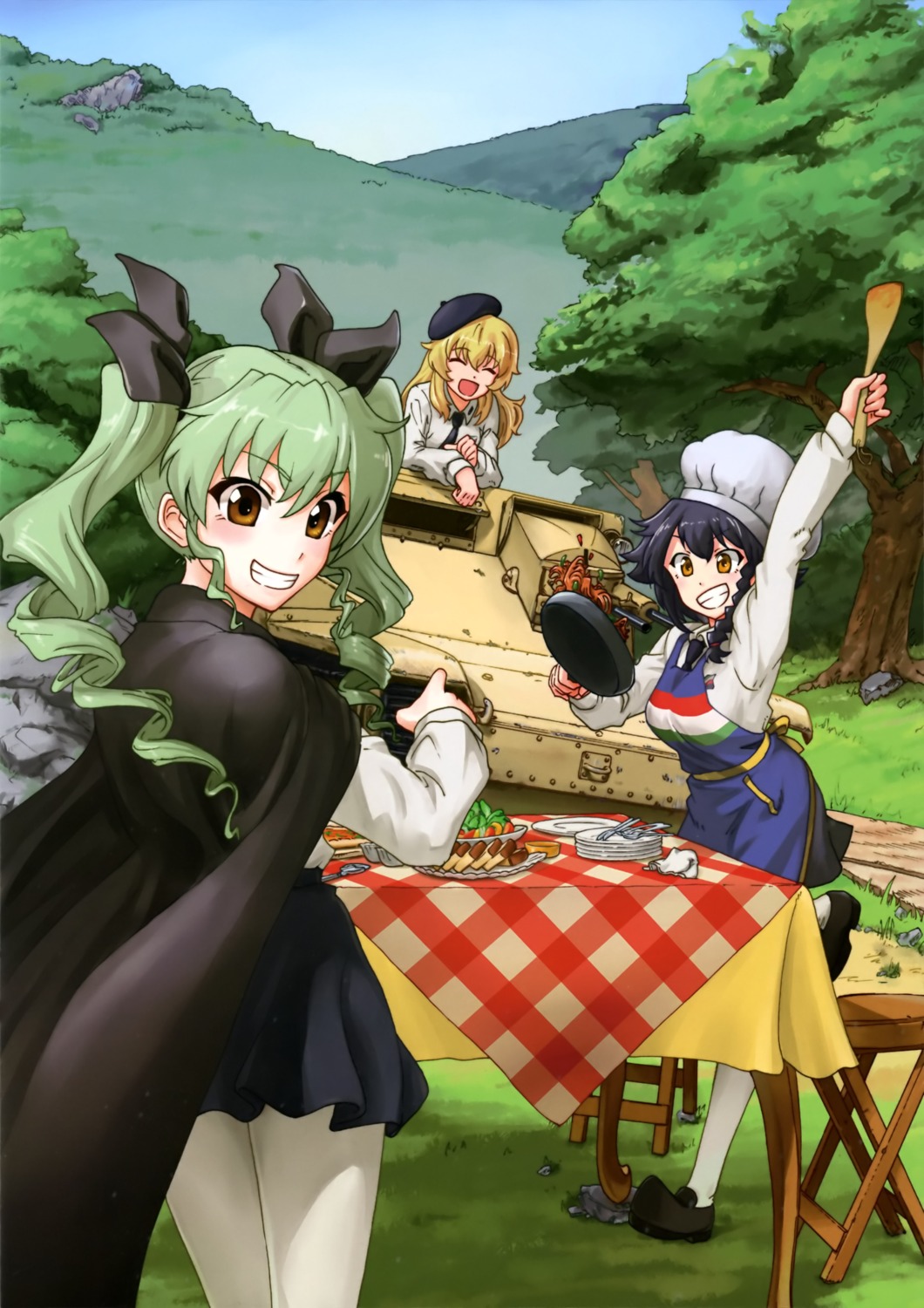 anchovy carpaccio girls_und_panzer pantyhose pepperoni uniform