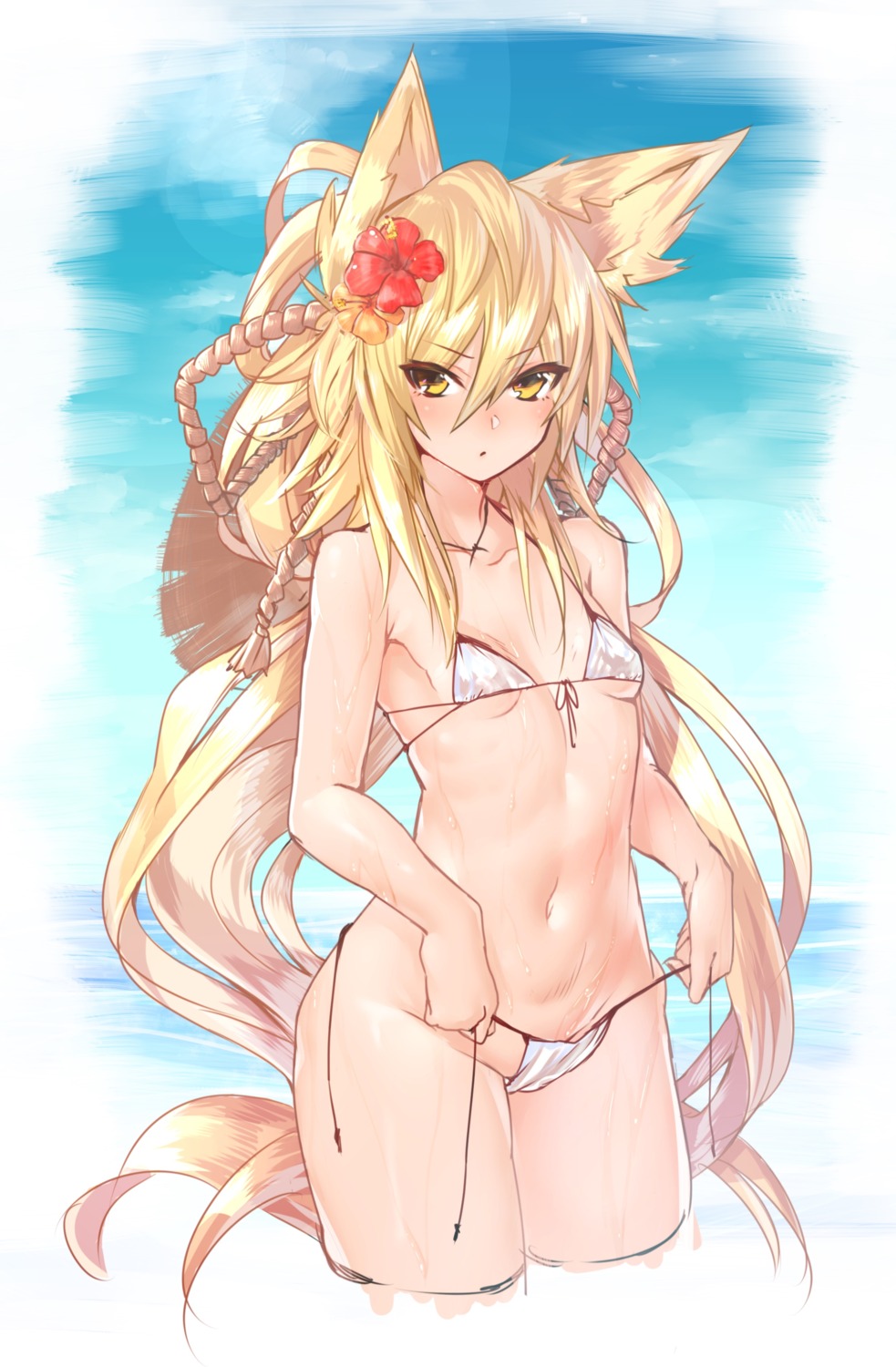 animal_ears bikini dio_uryyy loli panty_pull swimsuits underboob undressing