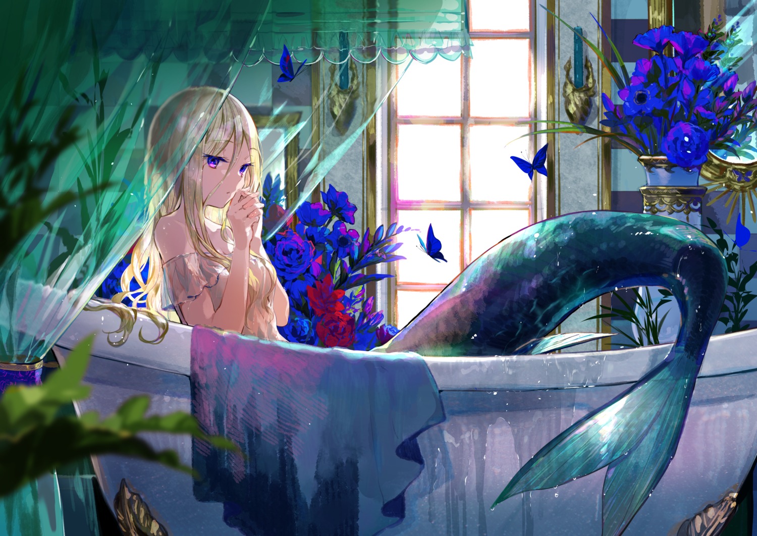dress fuzichoko mermaid monster_girl tail wet