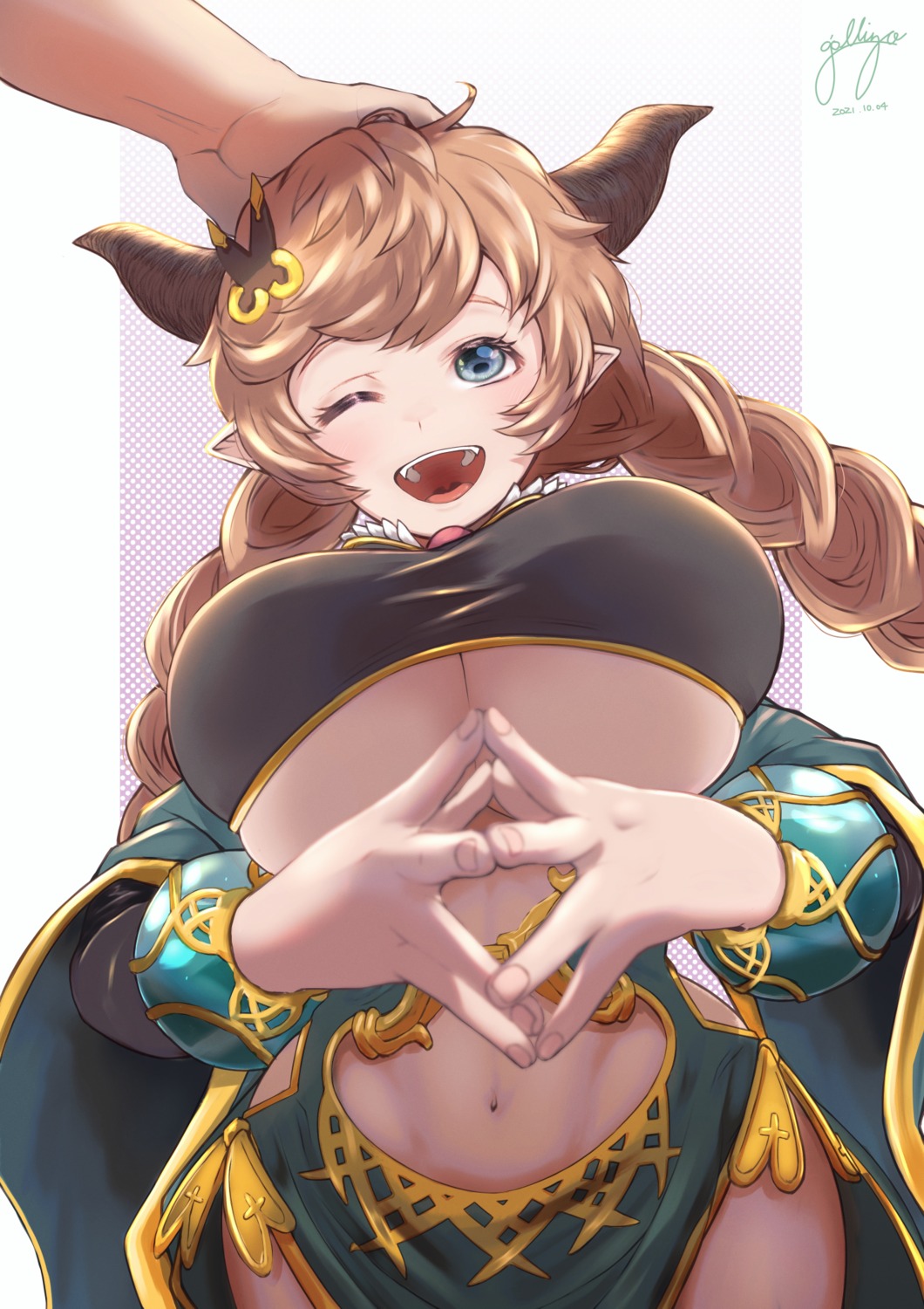 carmelina_(granblue_fantasy) gollizo granblue_fantasy horns no_bra pointy_ears underboob