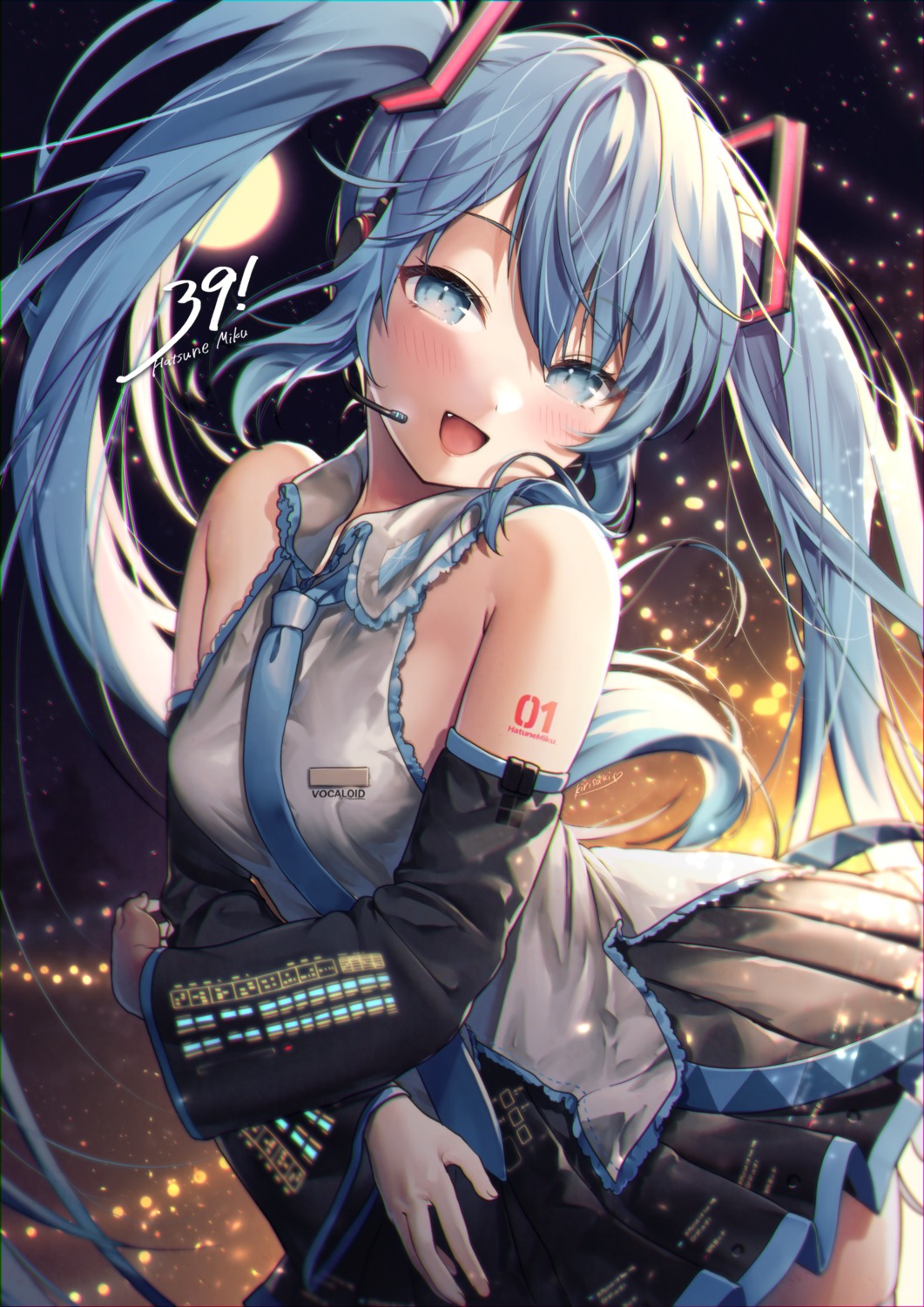 hatsune_miku headphones kirisaki_shuusei skirt_lift tattoo vocaloid