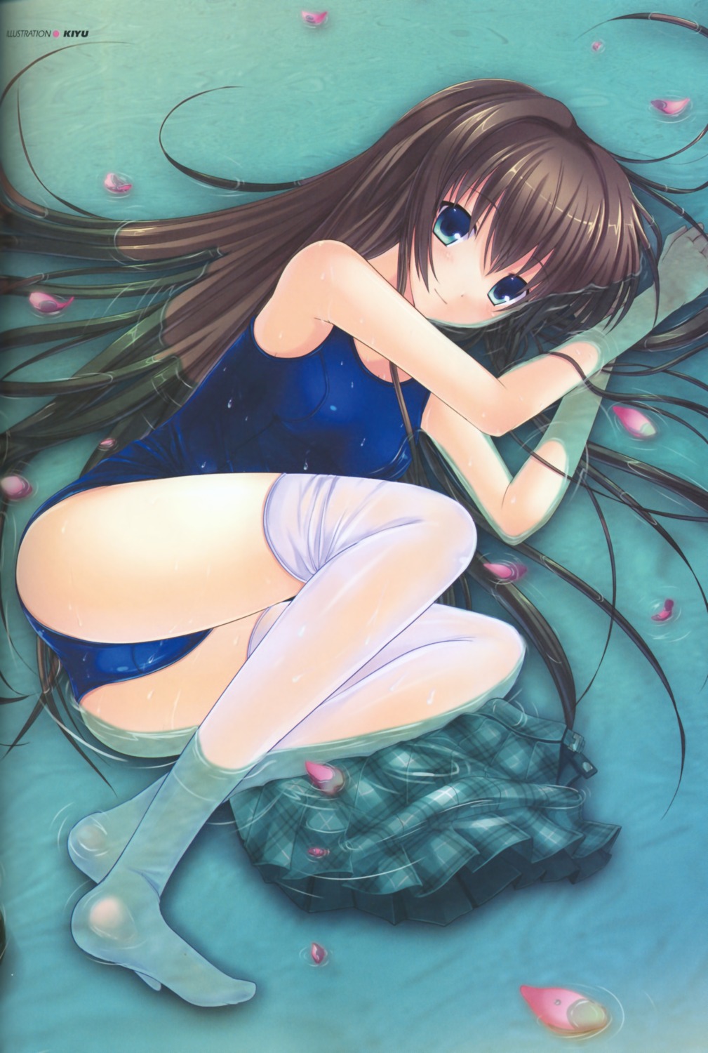 6u binding_discoloration school_swimsuit see_through swimsuits thighhighs wet_clothes