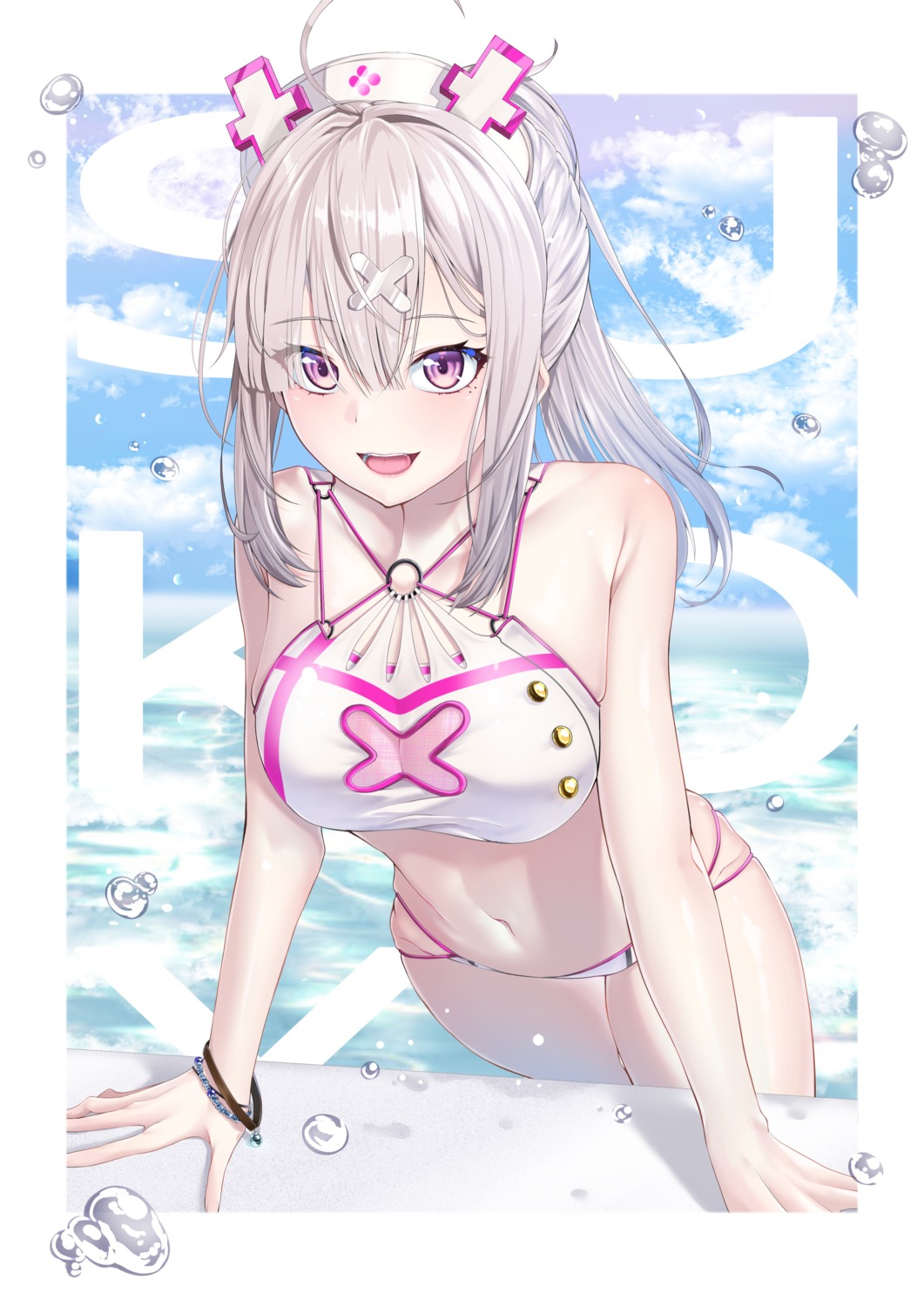 bikini cleavage momonoko_noko nijisanji nurse see_through sukoya_kana swimsuits