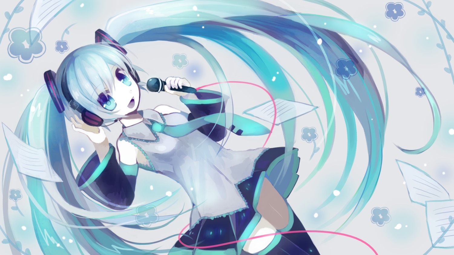 hatsune_miku headphones kohaku_muro thighhighs vocaloid wallpaper