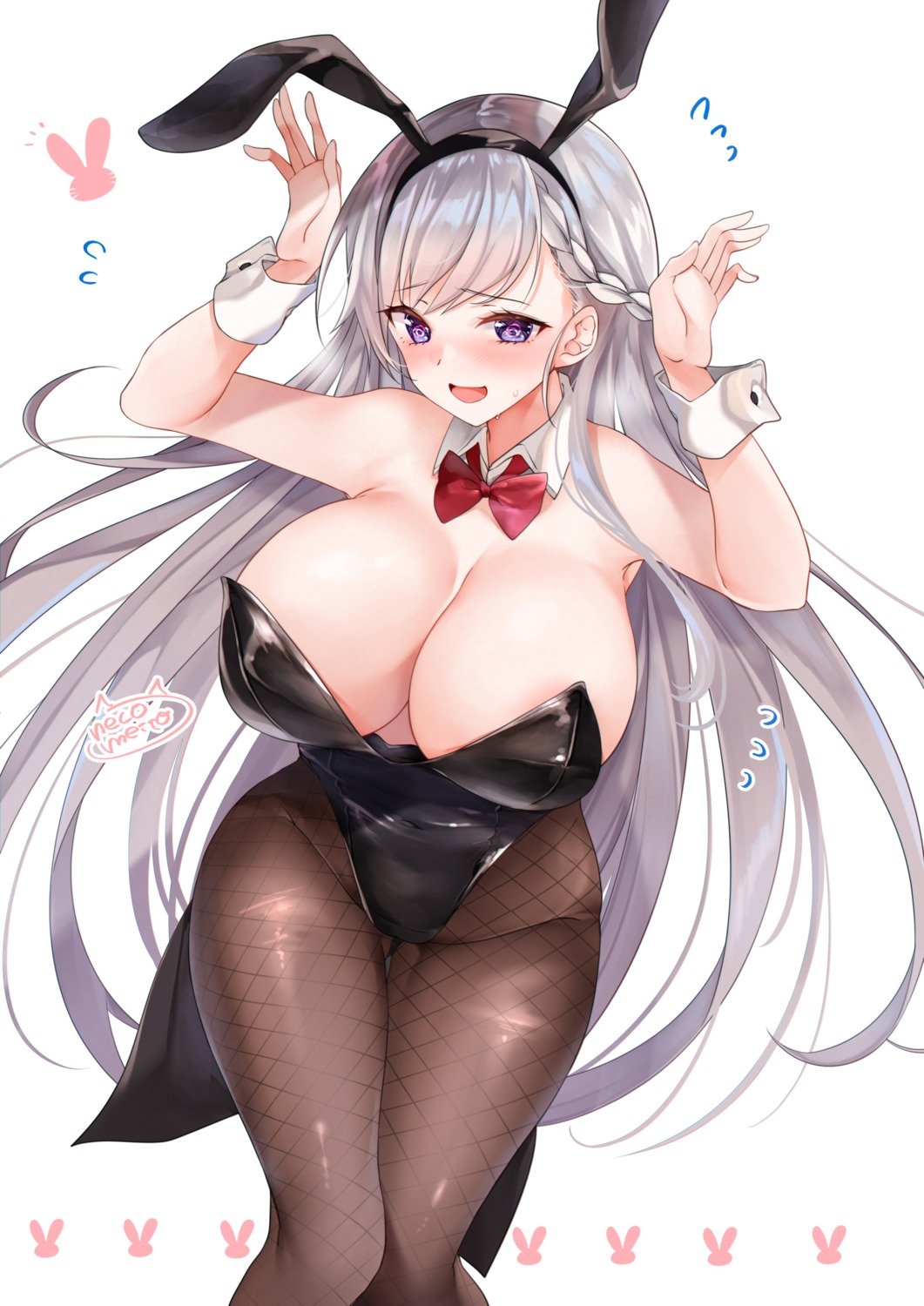 animal_ears azur_lane belfast_(azur_lane) bunny_ears bunny_girl fishnets neco_meito no_bra pantyhose