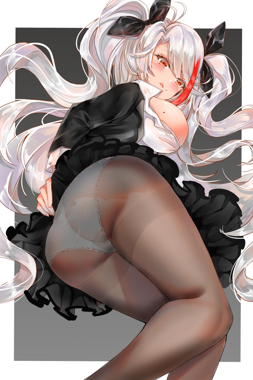 ass azur_lane breasts cameltoe no_bra open_shirt pantsu pantyhose prinz_eugen_(azur_lane) seifuku skirt_lift yukineko1018