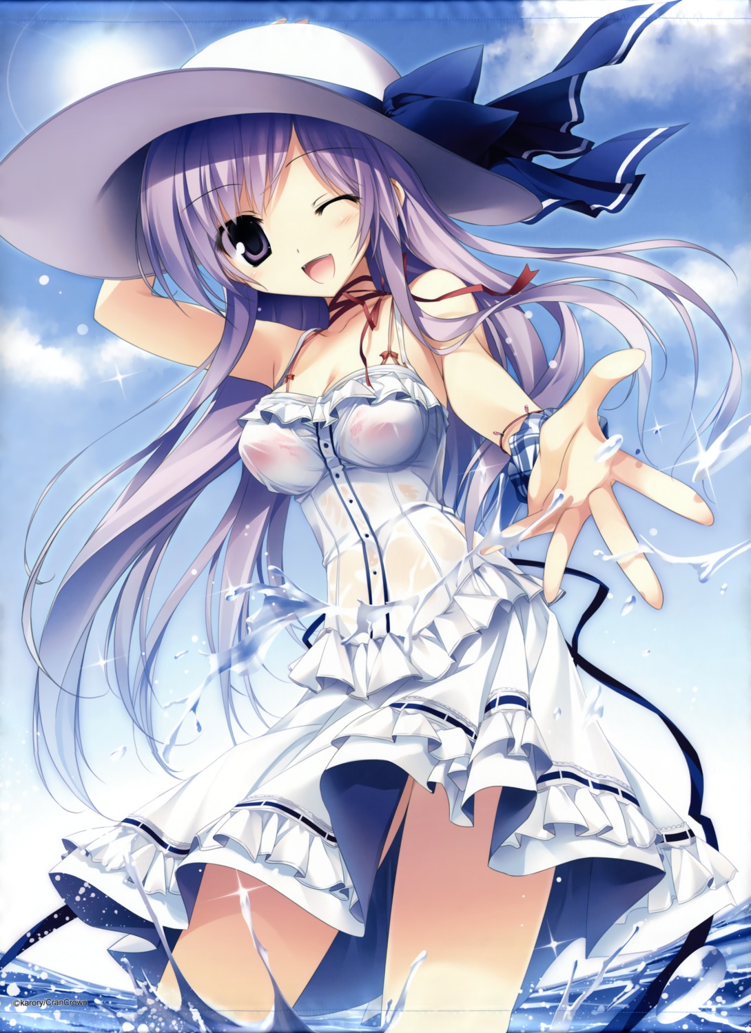 bra cleavage dress karory see_through summer_dress wet_clothes