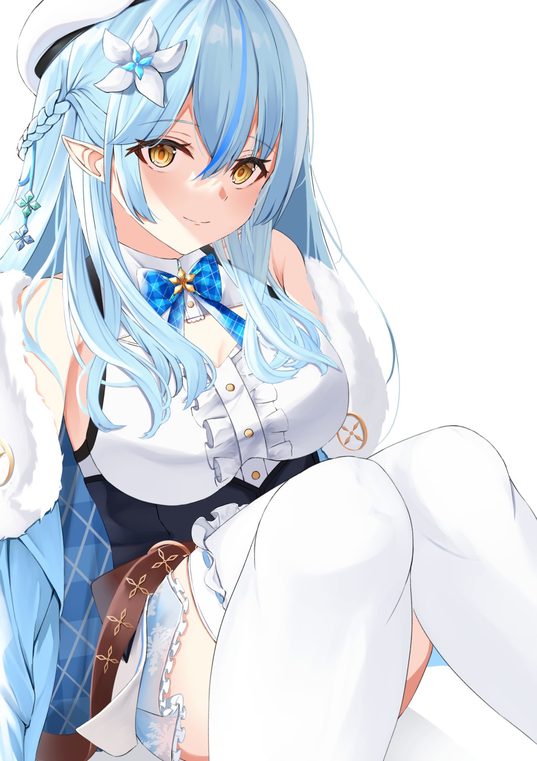 cleavage hololive nolt pointy_ears thighhighs yukihana_lamy