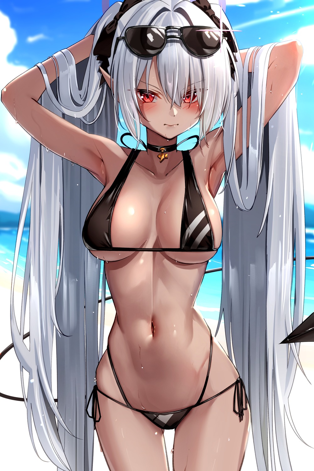 bikini blue_archive halo megane pointy_ears shiromi_iori swimsuits tail yoshimoto_(carpsukidayo)