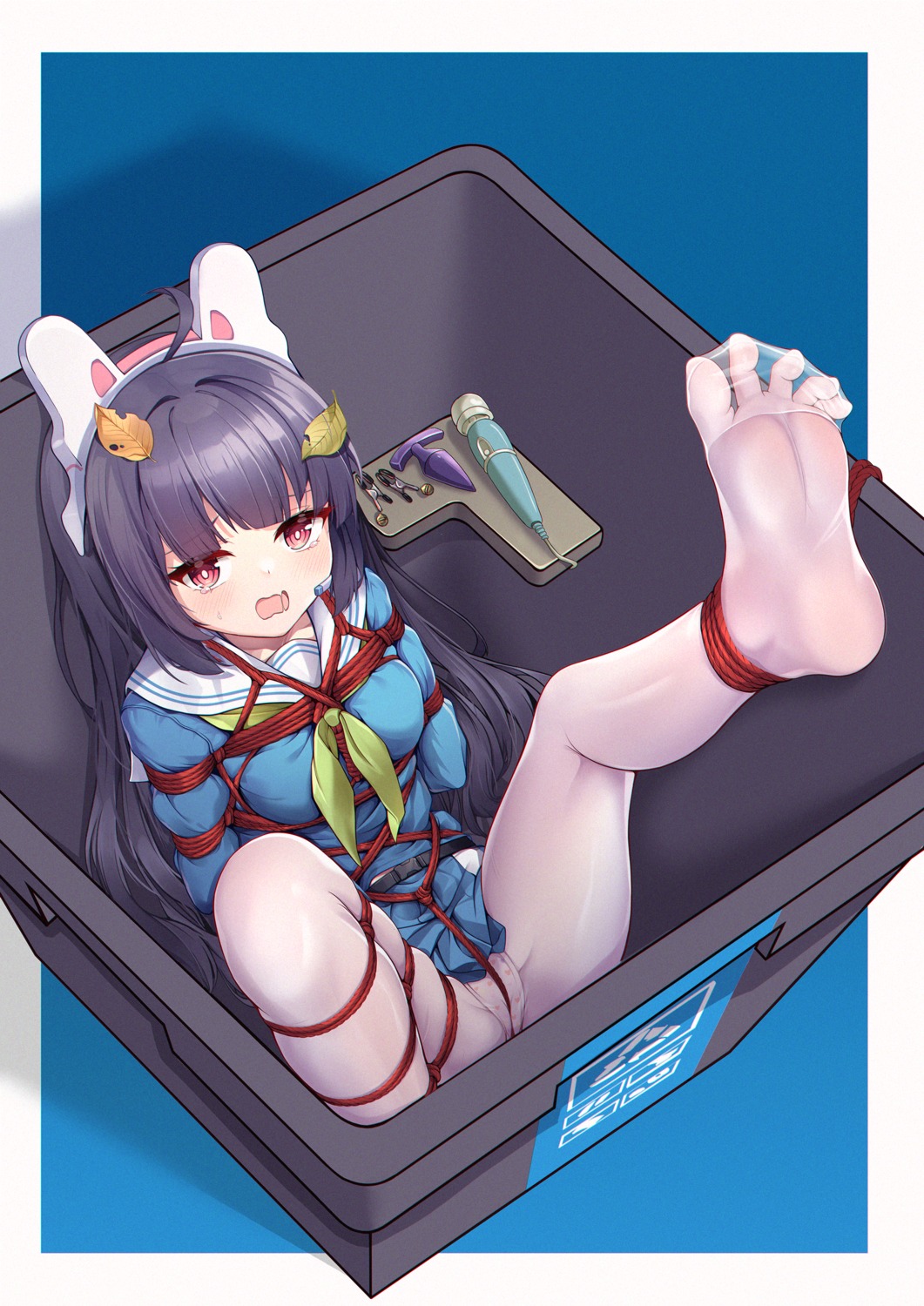 animal_ears blue_archive bondage bunny_ears feet halo kasumizawa_miyu loli pantsu pantyhose seifuku skirt_lift vibrator yiduan_zhu