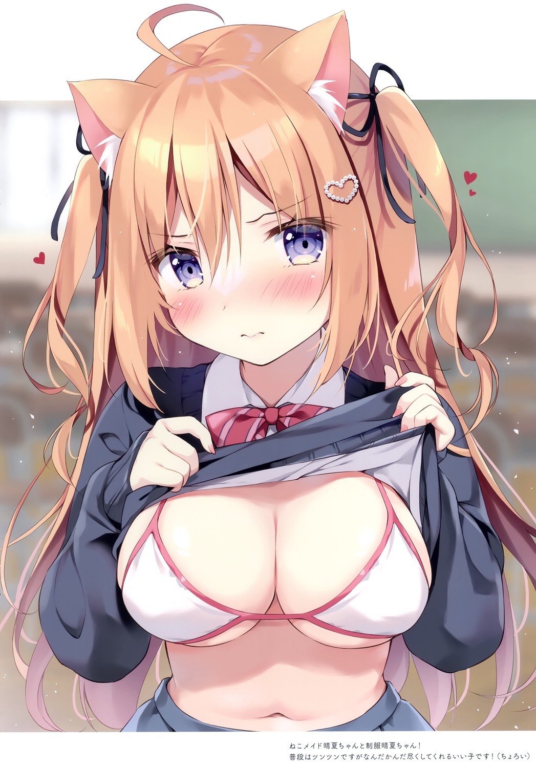 animal_ears bra nekomimi pan pan_no_mimi seifuku shirt_lift sweater undressing