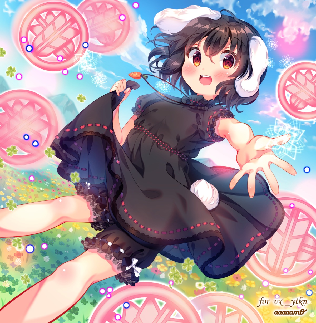 amo animal_ears bloomers bunny_ears dress inaba_tewi skirt_lift tail touhou