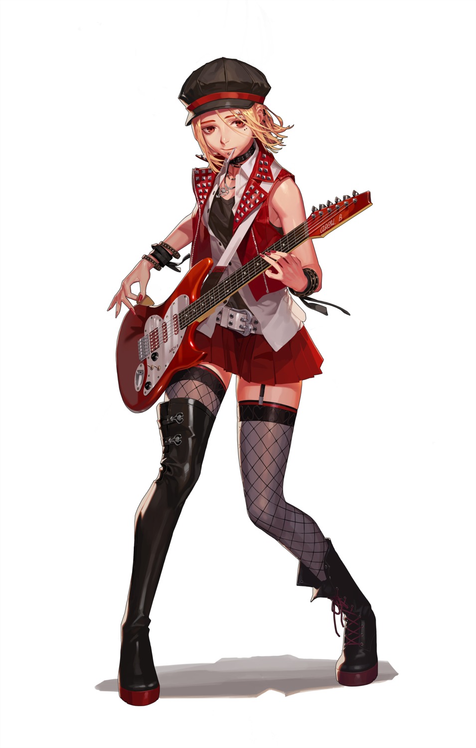 black_survival fishnets guitar one_touch stockings thighhighs