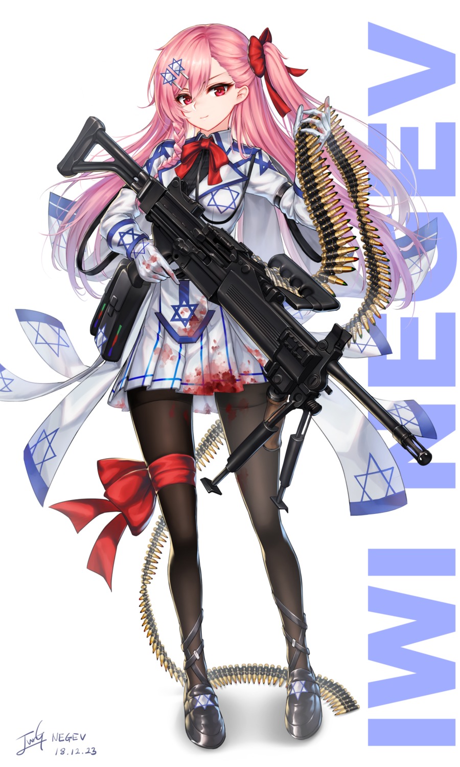 baek_hyang blood girls_frontline gun negev_(girls_frontline) pantyhose uniform