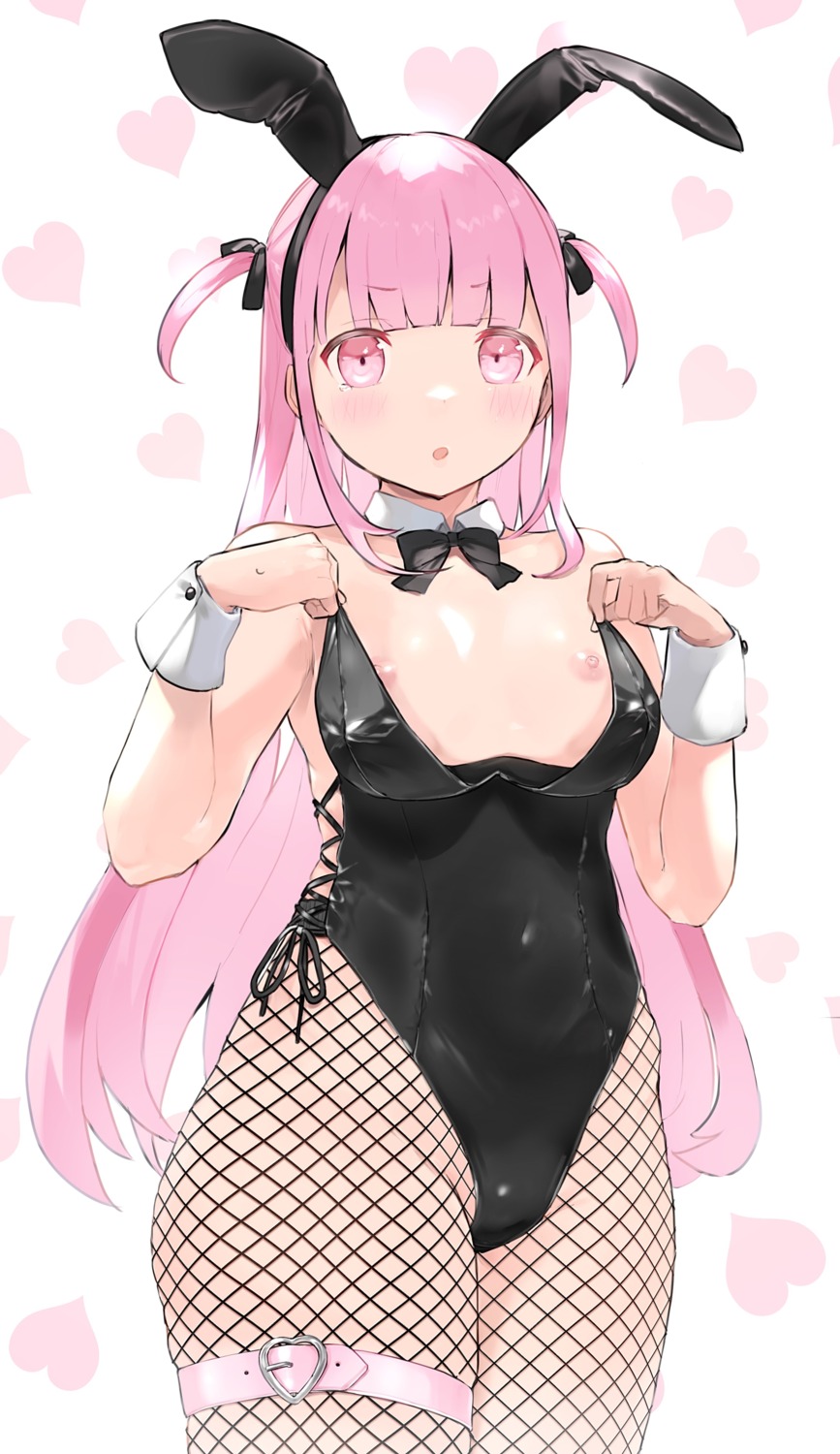 animal_ears bunny_ears bunny_girl fishnets garter nipples no_bra pantyhose undressing usagiplanet7