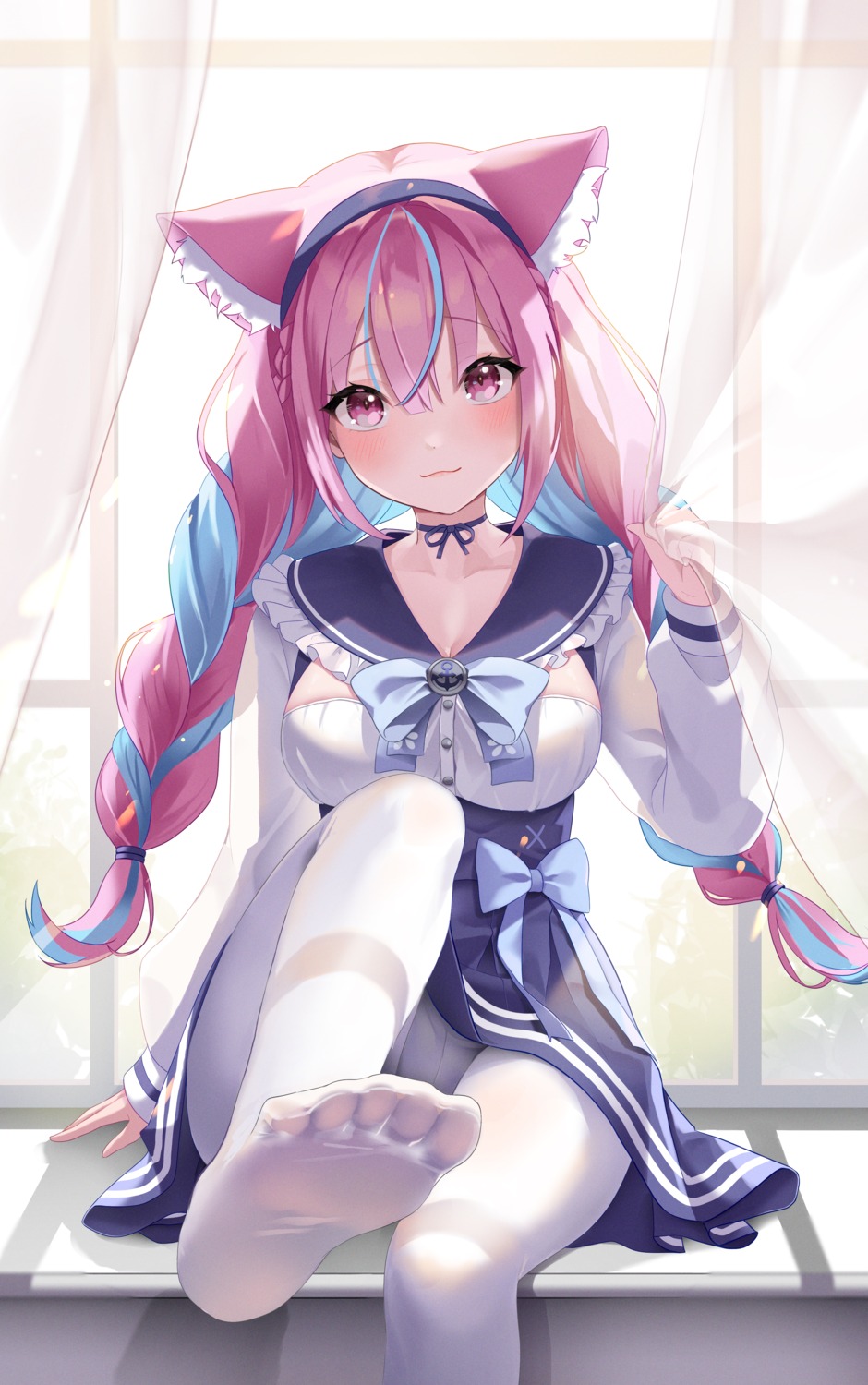 animal_ears atom_mtoa feet hololive minato_aqua nekomimi pantsu pantyhose seifuku