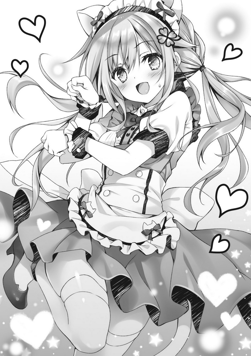 animal_ears dousei_kara_hajimaru_otaku_kanojo_no_tsukurikata heels maid monochrome nekomimi nishina_kokoro tail tatekawa_mako thighhighs