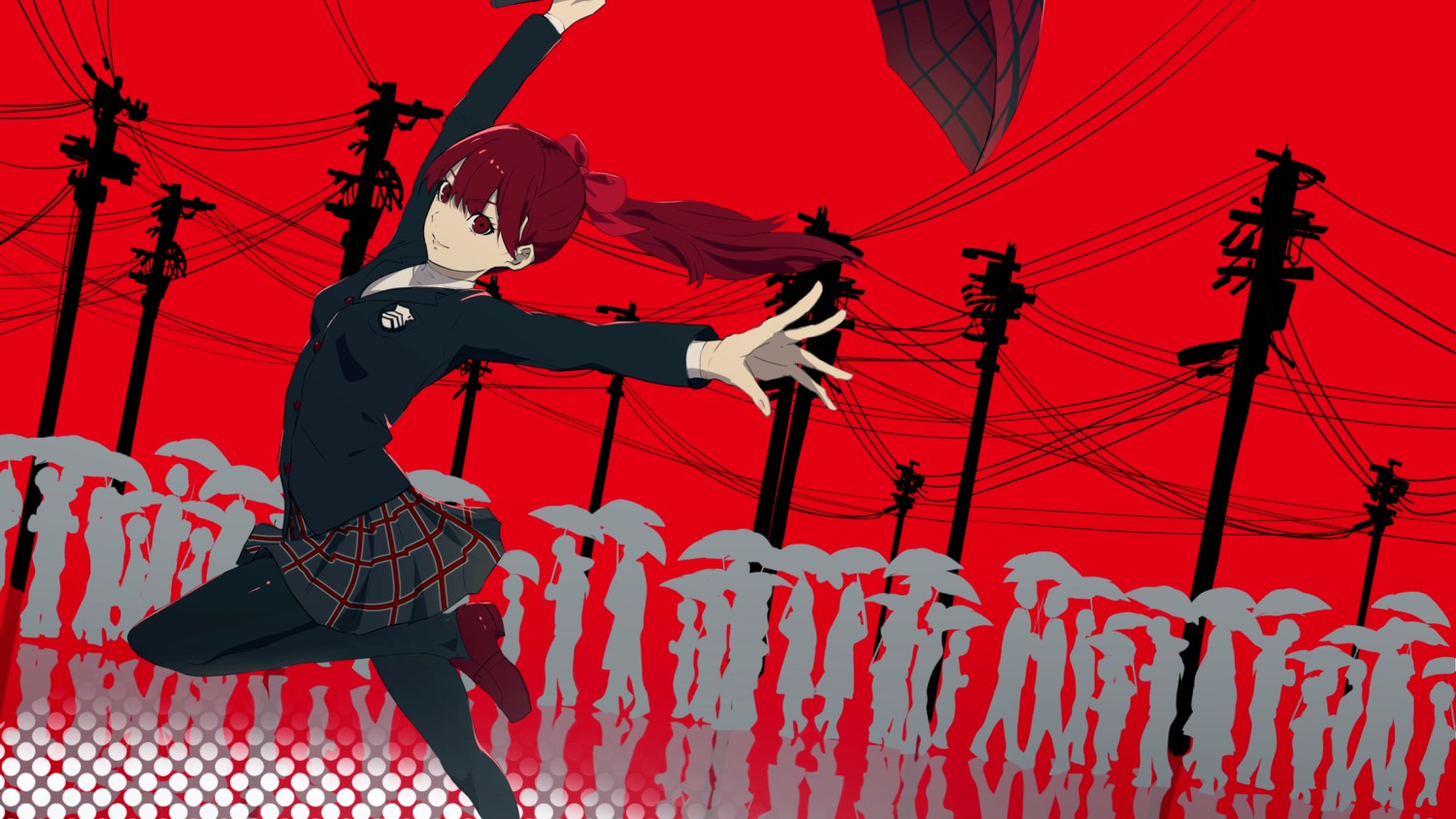 kumamoto_nomii-kun pantyhose persona_5 seifuku silhouette umbrella yoshizawa_kasumi