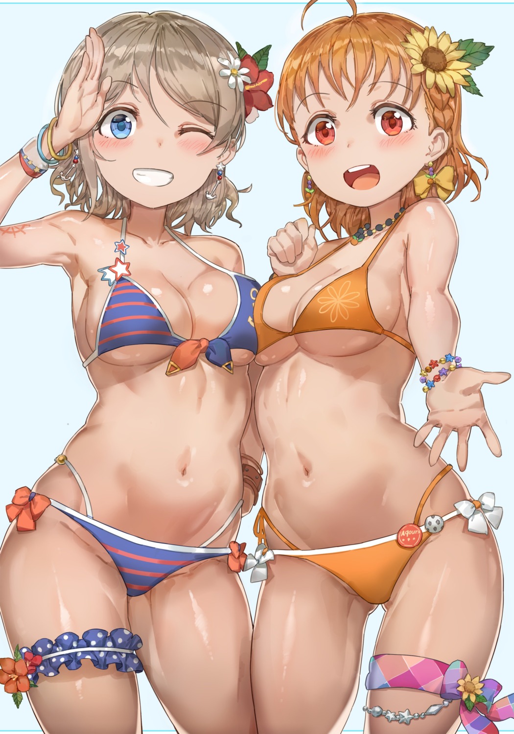 bikini cleavage free_style_(yohan1754) garter love_live!_sunshine!! swimsuits takami_chika underboob watanabe_you