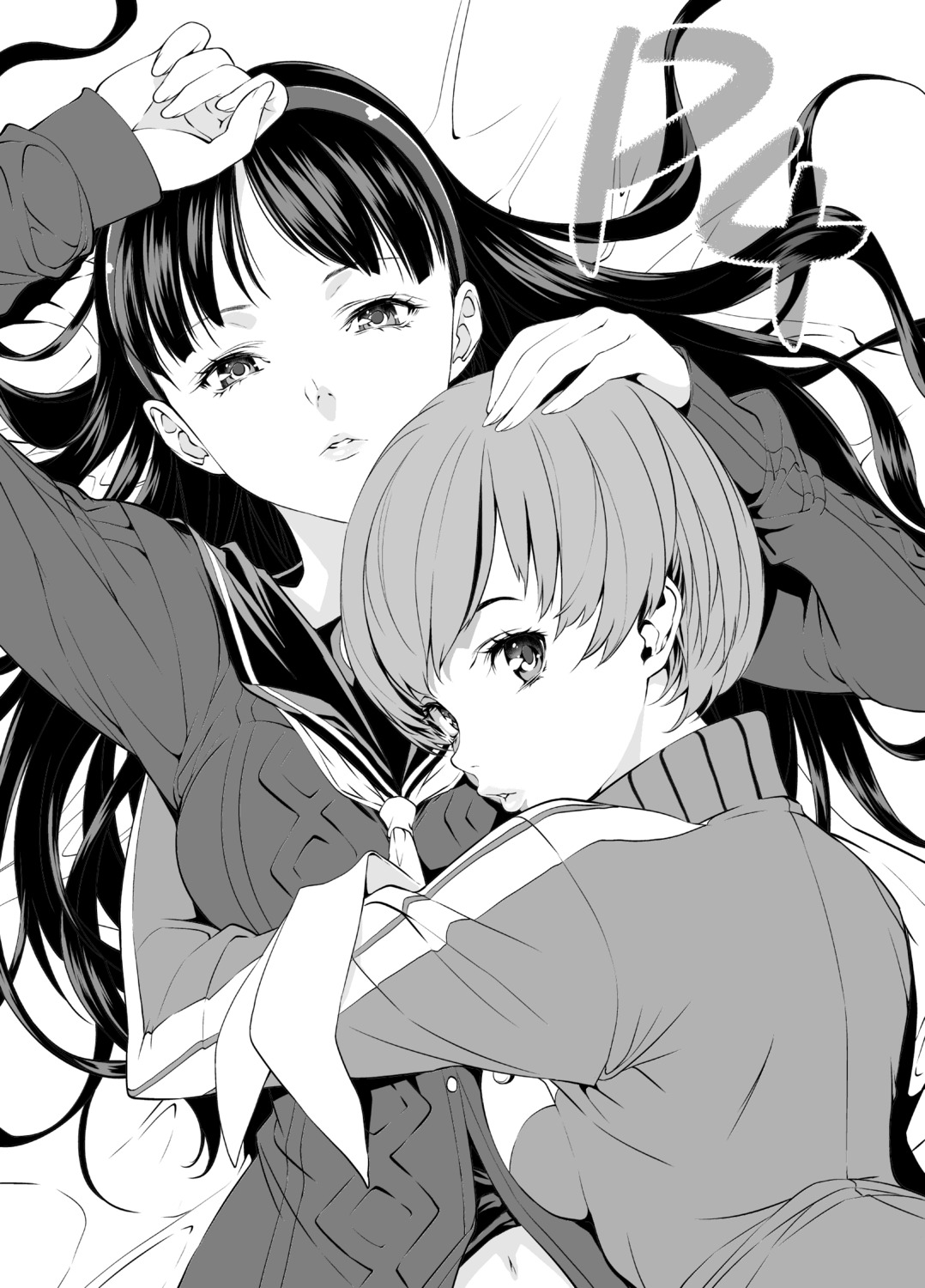 amagi_yukiko megaten monochrome persona persona_4 satonaka_chie seifuku tosh